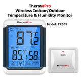 ThermoPro TP65S Digital Wireless Indoor Outdoor Thermometer Hygrometer Temperature & Humidity Remote Monitor Gauge Meter with Backlit LCD, 200ft Rechargeable Outdoor Sensor - Imported from UK