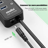 Atolla 10 Ports USB-C 3.0 HUB 7 USB 3.0 Data Ports + 4 Smart Charging Port with Individual On/Off Switches & 12V/4A Power Adapter USB Hub 3.0 Splitter - Imported from UK