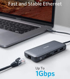 Anker USB C Hub, PowerExpand 8-in-1 USB C Adapter with Dual 4K HDMI, 100W Power Delivery, 1 Gbps Ethernet, 2x USB 3.0 Data Ports, SD & microSD Card Reader - Imported from UK