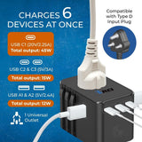 OREI 45W Universal Travel Adapter, 3x USB-C & 2x USB-A 6-in-1 Universal Travel Adapter (Container Product Without Box) - Imported from UK