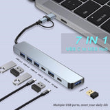 7-in-1 USB C Hub High Speed USB3.0 Ports + 4 USB2.0 Ports USB-C Charging Ports Data Transfer Aluminum Alloy Finish - Imported from UK