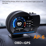 OBD2+GPS Smart Gauge, AP-6 Car HUD Head Up Display, High Definition Speedometer Car Diagnostic Tool Overspeed Fault Alarm for All Vehicles - Imported from UK