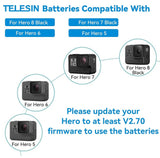 TELESIN Triple Charger Battery Storage Charging Box + 2 Battery Pack with USB Type-C Cable for GoPro Hero 8/7/6/5 - Imported from UK