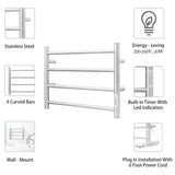 EASYHOME 4 Bars Towel Warmer, Premium Stainless Steel Wall Mounted Heated Towel Rail with Built-in Timer for Bathroom - Imported from UK