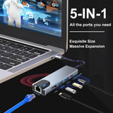 USB C Hub Multiport 5-in-1 Adapter USB C Docking Station with 4K HDMI RJ45 Ethernet 2x USB3.0 100W PD - Imported from UK