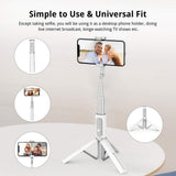 Universal fit selfie stick with a phone mounted on a tripod base