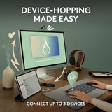 Multitasking setup with computer, tablet, and smartphone on a desk 