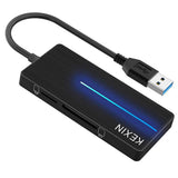 KEXIN 5-in-1 USB 3.0 Data Hub, 3-Port + SD & TF Card Reader USB Hub for USB A Devices with Blue LED Indicator - Imported from UK