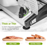 OSTBA Electric Deli Food Meat Slicer 200W with Quiet DC Motor, Child Lock Protection, Removable 19cm Stainless Steel Blade, 0-15mm Adjustable Thickness, Easy to Clean, Ideal for Meat, Cheese, Bread and Vegetables - Imported from UK