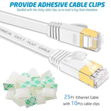 XINCA Cat7 Flat Ethernet Cable 25ft  With 10Pcs Adhesive Cable Clips - Imported from UK