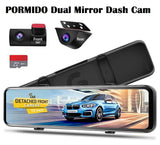 PORMIDO Advanced 12" Mirror Dual Dash Cam with Detached Front Camera, Anti Glare Full Touch Split Screen HD 1296P, Sony Lens, Super Night Vision, Parking Assistance - Imported from UK