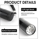 UV Torch Light, 9 LED 395nm Ultraviolet Flashlight, Handy Powerful UV Torch Light Essential for Home & Professional Use - Imported from UK