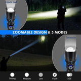 Outlite 5000 Lumens LED Flashlight With 5 Light Modes, USB Rechargeable Zoomable Tactical Handheld Torch for Camping Hiking Hunting Emergency, 5000mAh Battery (Container Product Without Box) - Imported from UK