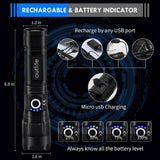 Outlite 5000 Lumens LED Flashlight With 5 Light Modes, USB Rechargeable Zoomable Tactical Handheld Torch for Camping Hiking Hunting Emergency, 5000mAh Battery (Container Product Without Box) - Imported from UK