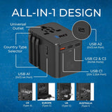 OREI 45W Universal Travel Adapter, 3x USB-C & 2x USB-A 6-in-1 Universal Travel Adapter (Container Product Without Box) - Imported from UK
