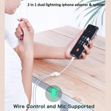 Dual Lightning iPhone Splitter, Apple MFi Certified iPhone Lightning to 2 Lightning Adapter Dongle Audio + Charge + Call + Volume Control Compatible with iPhone/iPad - Imported from UK