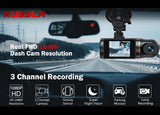 Kussla Front & Rear Inside 3 Channel  1080P Dash Cam, 3 Ways Triple Car Camera with Super Night Vision, G-Sensor, Loop Recording, WDR, Motion Detection, Parking Monitor - Imported from UK