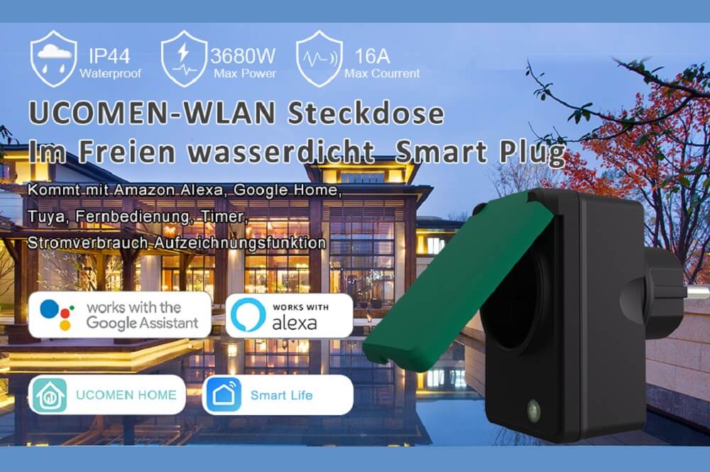 UCOMEN WLAN Smart Wall Outlet, Smart Outdoor Home Socket, Measures Power  Consumption With Remote Control & Voice Control, Works With Alexa, Google  ...