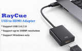 RayCue USB to HDMI Adapter, USB 3.0/2.0 to HDMI 1080P Video Graphics Converter with Audio for PC, Laptop, HDTV Projector Compatible with Windows XP 7/8/8.1/10 - Imported from UK