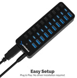 SABRENT 10 Port USB3.0 Hub with 60W Power Switches, Fast Data Multiple Hub, Compatible with PC Laptop MacBook iMac - Imported from UK