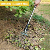 Garden 9-Teeth Leaf/Grass/Weed Rake, Telescopic Adjustable Retractable Metal Gardening Leaves Rake with Ergonomic Handle for Outdoor Patio Lawn Yard Cleaning (Container Product Without Box) - Imported from UK