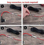 A four-panel instructional graphic with the headline 'Easy connection, no tools required!'