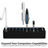 SABRENT 10 Port USB3.0 Hub with 60W Power Switches, Fast Data Multiple Hub, Compatible with PC Laptop MacBook iMac - Imported from UK
