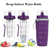 Bevgo Infuser Water Bottle Large 1L Hydration Timeline Tracker Detachable Ice Gel Ball with Flip Top Lid - Imported from UK