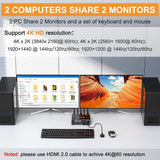 KCEVE KVM Switch USB3.0/HDMI Dual Display, 2 Computers 2 Monitors and 4 USB 3.0 Ports, 4K@60Hz 2K@144Hz, HD Resolution, Support Copy & Extended Display with EDID Emulator Function, Wired Remote Included - Imported from UK