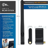 CSL USB Wi-Fi Antenna USB Stick 2.0 300 Mbps with Removable Antenna, Mini Dongle 802.11nbg & SMA - Imported from UK