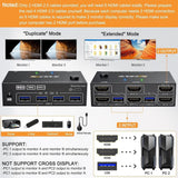 KCEVE KVM Switch USB3.0/HDMI Dual Display, 2 Computers 2 Monitors and 4 USB 3.0 Ports, 4K@60Hz 2K@144Hz, HD Resolution, Support Copy & Extended Display with EDID Emulator Function, Wired Remote Included - Imported from UK