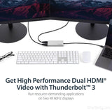 StarTech.com Thunderbolt 3 to Dual HDMI 2.0 Adapter - 4K 60Hz Dual Monitor TB3 HDMI Video Adapter - Thunderbolt 3 Certified for Mac & Windows (TB32HD24K60) - Imported from UK