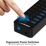SABRENT 10 Port USB3.0 Hub with 60W Power Switches, Fast Data Multiple Hub, Compatible with PC Laptop MacBook iMac - Imported from UK
