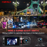 Kussla Front & Rear Inside 3 Channel  1080P Dash Cam, 3 Ways Triple Car Camera with Super Night Vision, G-Sensor, Loop Recording, WDR, Motion Detection, Parking Monitor - Imported from UK