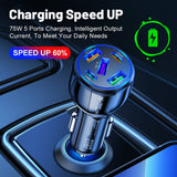 USB-C 75W Car Charger, PD & QC3.0 Fast Charging Car Adapter, 5 Multi Port Type-C Cigarette Lighter USB Charger, Car Phone Charger for iPhone/Android/Samsung Galaxy etc - Imported from UK