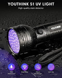 YOUTHINK 51 LEDs UV Flashlight, Portable Black Light Detector for Pet Urine Dry Stain, Bed Bug on Carpet Rugs Floor - Imported from UK