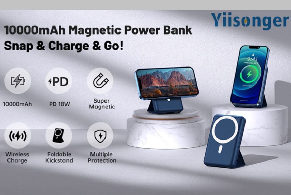Yiisonger Powerbank Magnetico 10000mAh Con Magsafe – Ricarica Wireless 15W, Cavi USB-C/Lighting, Display LED Per IPhone 16/15/14/13/12 - 3