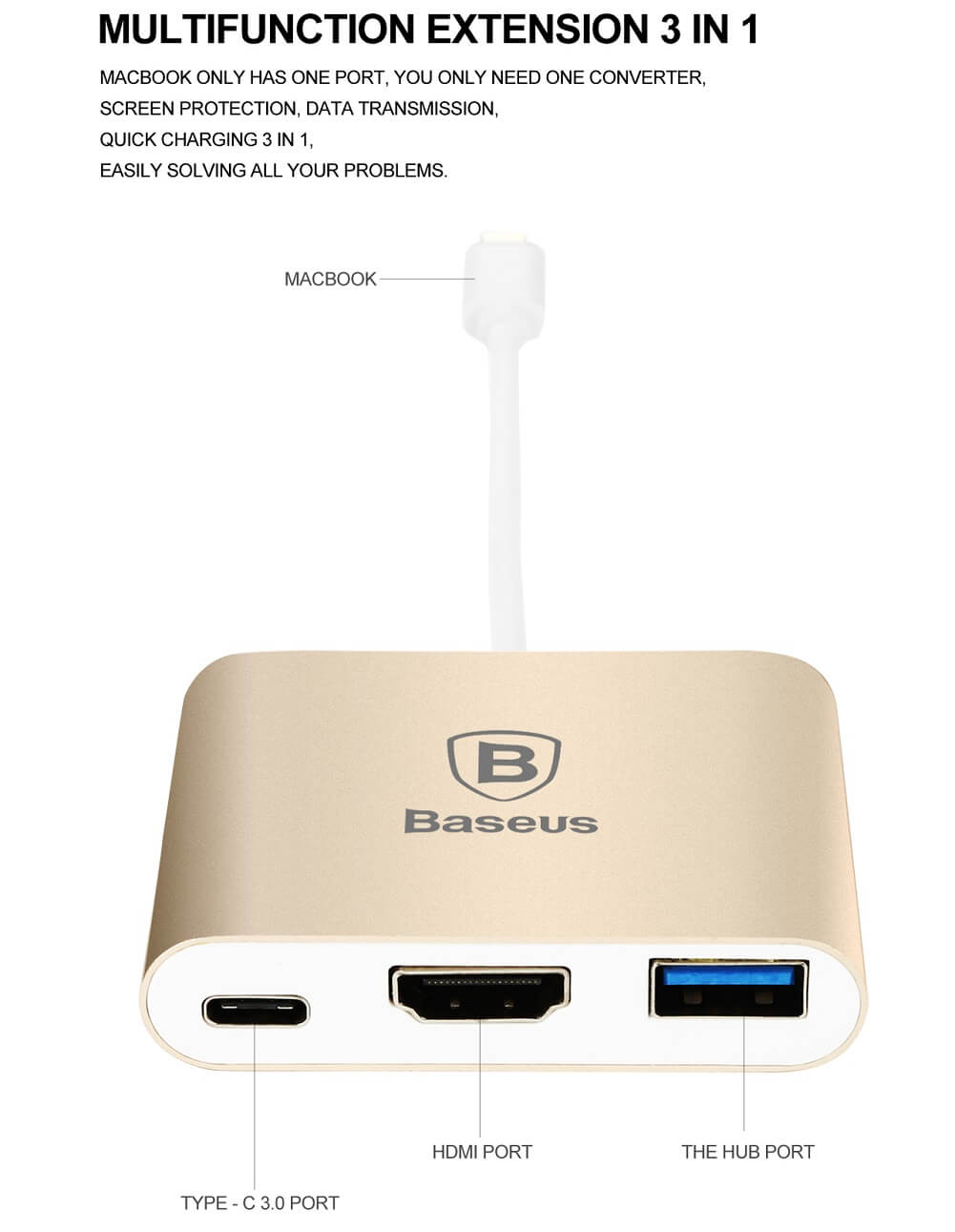 Baseus 3-in-1 Sharp Series Type-C To HDMI+HUB Adapter For MacBook - Imported from UK