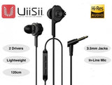 UiiSii In-Ear Stereo Headphones with Mic, Deep Bass Hi-res Dual Driver Earphones - Imported from UK