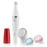 Braun FaceSpa Women's Mini Epilator, Electric Hair Removal with 3 Facial Cleansing Brushes - Imported from UK