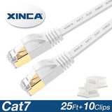 XINCA Cat7 Flat Ethernet Cable 25ft  With 10Pcs Adhesive Cable Clips - Imported from UK