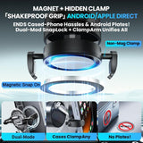Phone grip with magnet and hidden clamp