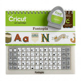 Cricut Fontopia art cartridge package with a gray embosser stamp