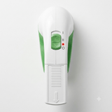 Handheld electronic device with a control button & small red indicator light