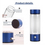 Blue glass water bottle with features highlighted 