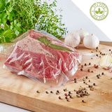 Vacuum-sealed raw beef in a clear vacuum bag - BPA Free 