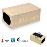 Eachine X5 9 in 1 Multi-Function Wooden Alarm Clock with Built-in Wireless Charger, Bluetooth 4.0 Speaker with Mic, Clock, Thermometer, NFC, LED Time Display & Double USB Interface  - Imported from UK