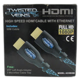 Twisted Veins 30M High Speed HDMI Cable with Ethernet, 1080p Braided Cable - Imported from UK