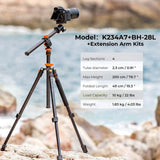 K&F Concept 78" Aluminum DSLR Tripod with 360° Ball Head & 10KG Load for Travel & Work, Compact Portable Vlog Tripod Monopod K234A7+BH-28L (S210) - Imported from UK