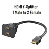 HDMI Y-Splitter Cable Adapter 1 Male to 2 Female Converter Gold Connectors - Imported from UK